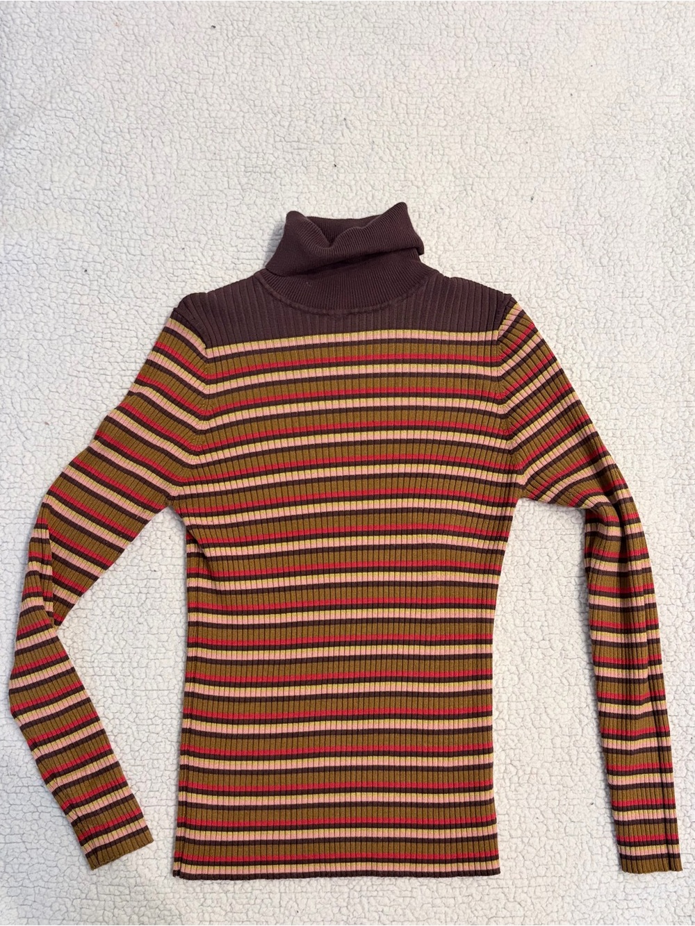 Primark Ribbed Striped Turtleneck Sweater - Brown, Pink & Tan